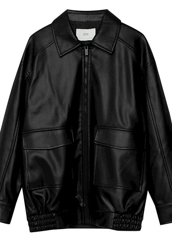 Stradivarius Y2K Stradivarius Kadın Siyah Deri Ceket