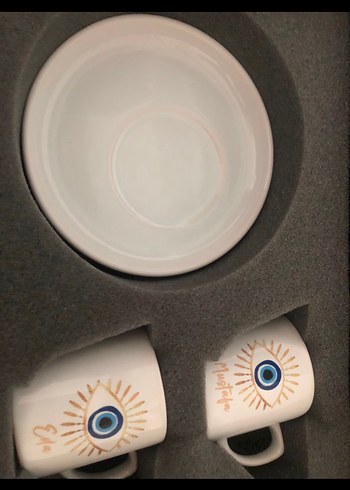 Beyaz Nazar Desenli Seramik Kupa Mustafa - Görsel 2