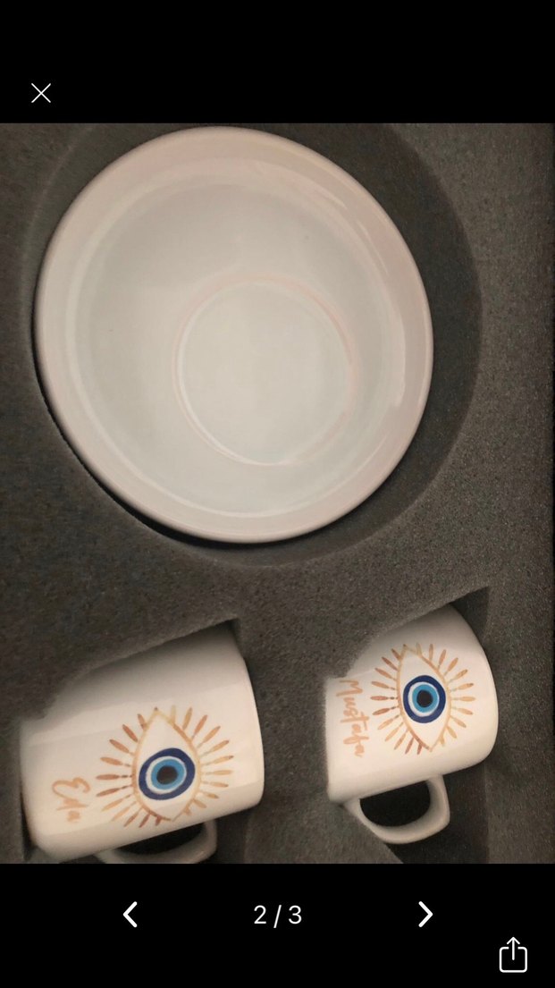 Beyaz Nazar Desenli Seramik Kupa Mustafa - Görsel 2