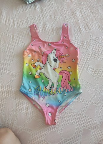 Renkli Tie-Dye Unicorn Desenli Kız Mayo - Görsel 2