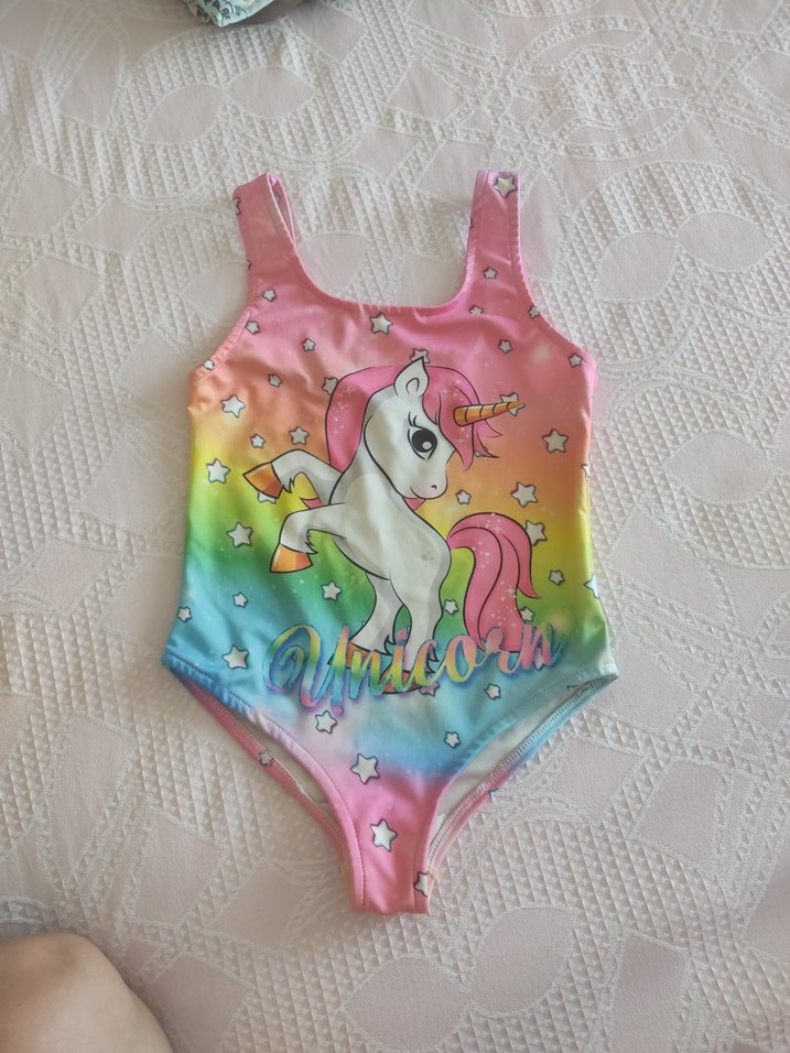 Renkli Tie-Dye Unicorn Desenli Kız Mayo - Görsel 2