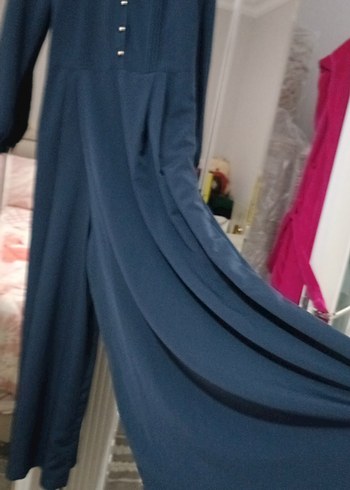 Düğmeli Lacivert Uzun Kadın tulumu - Görsel 3