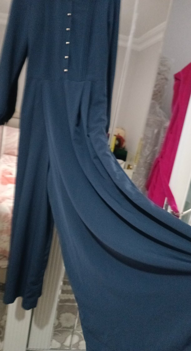 Düğmeli Lacivert Uzun Kadın tulumu - Görsel 3