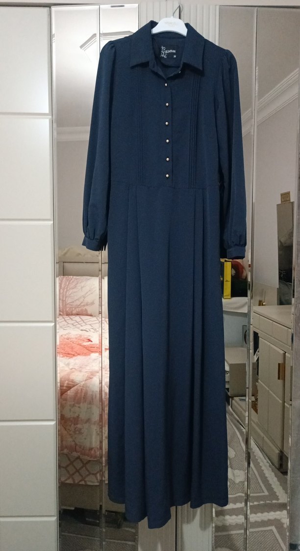 Düğmeli Lacivert Uzun Kadın tulumu - Görsel 2