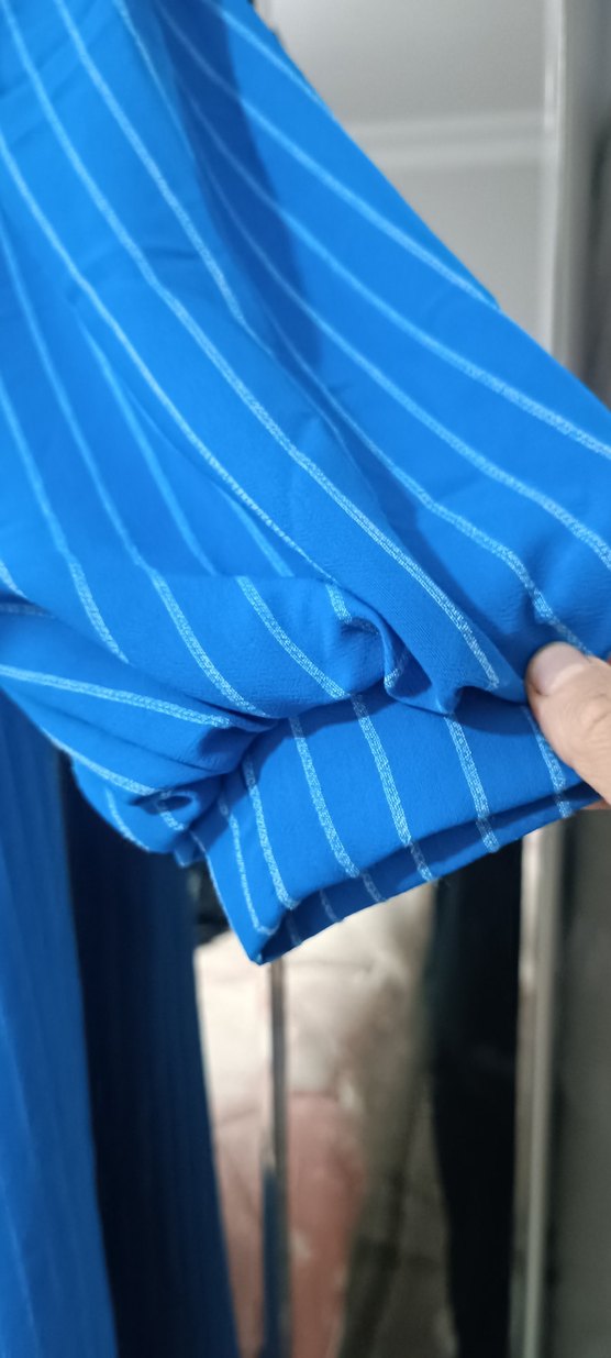 Düğmeli Mavi  çizgili Uzun Kadın Elbise - Görsel 5