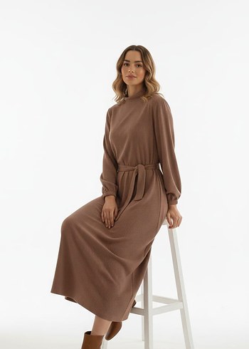 pudra pembesi Uzun Kollu Salaş Kadın Elbise - Görsel 7