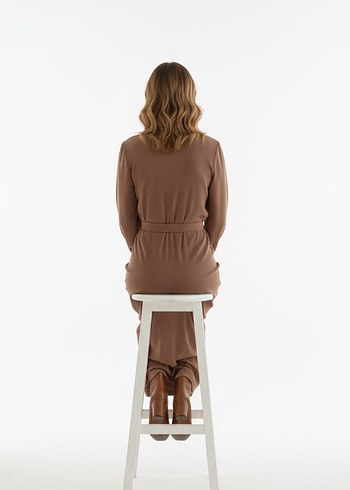 pudra pembesi Uzun Kollu Salaş Kadın Elbise - Görsel 8