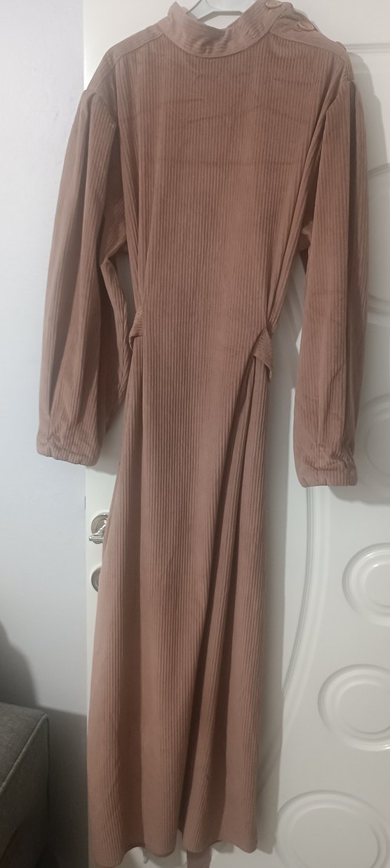 pudra pembesi Uzun Kollu Salaş Kadın Elbise - Görsel 2