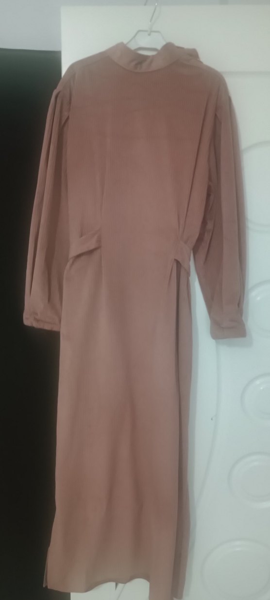 pudra pembesi Uzun Kollu Salaş Kadın Elbise - Görsel 5