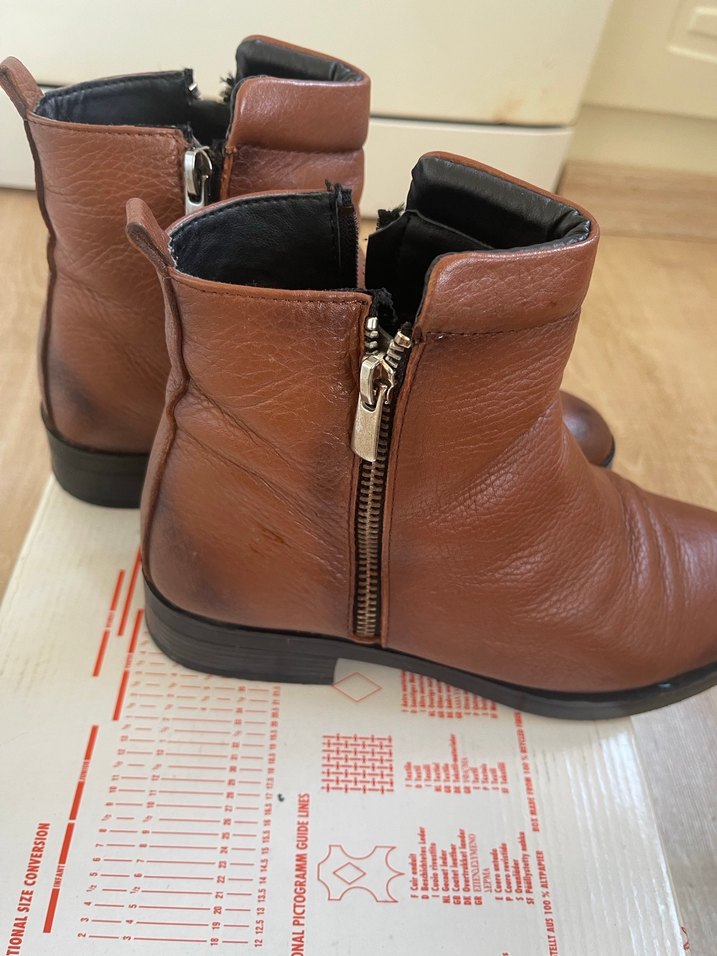 Kahverengi Deri Kadın Dolgu Topuklu Bot - Görsel 2