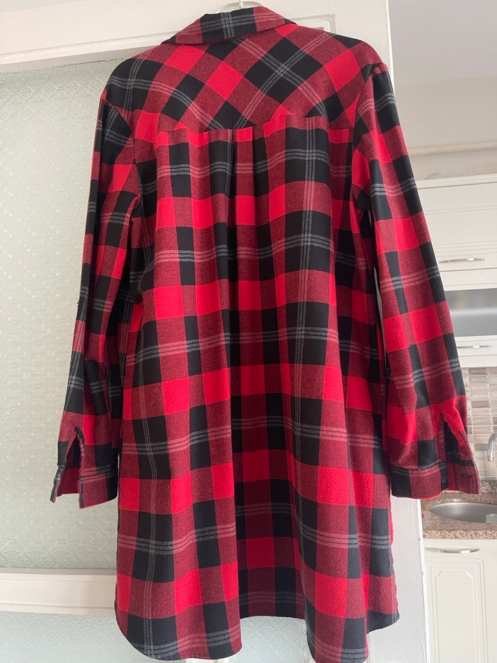 Kırmızı Kareli Uzun Kollu Salaş Gömlek - Görsel 3