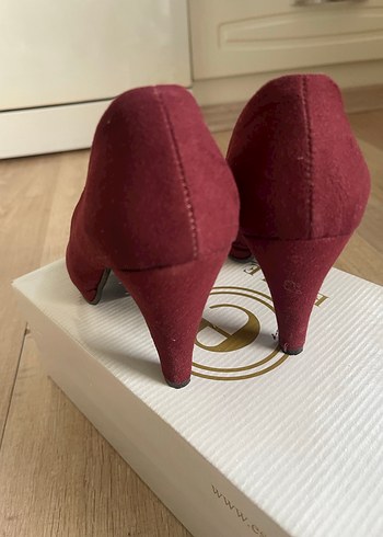 Bordo Süet Dolgu Topuk Kadın Stiletto - Görsel 3