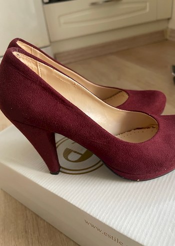 Bordo Süet Dolgu Topuk Kadın Stiletto - Görsel 2