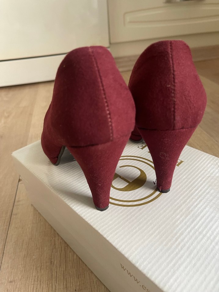 Bordo Süet Dolgu Topuk Kadın Stiletto - Görsel 3