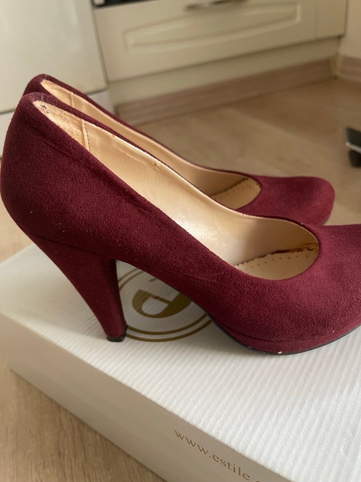 Bordo Süet Dolgu Topuk Kadın Stiletto - Görsel 2