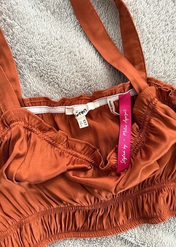 Saten Mini Üst Büstiyer Crop Top - Görsel 2