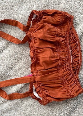 Saten Mini Üst Büstiyer Crop Top - Görsel 4