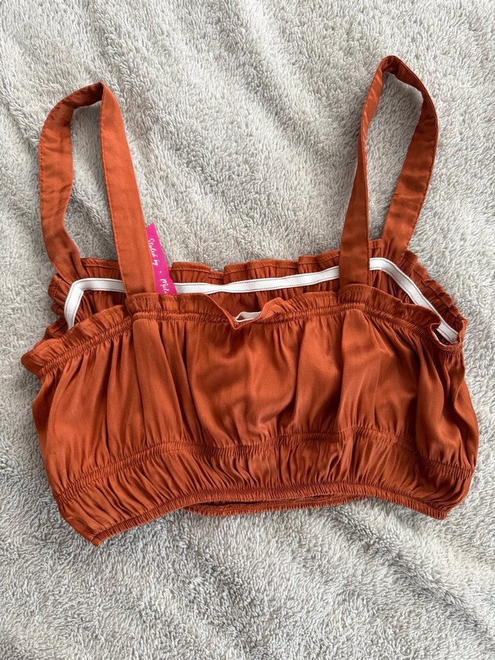 Saten Mini Üst Büstiyer Crop Top - Görsel 3