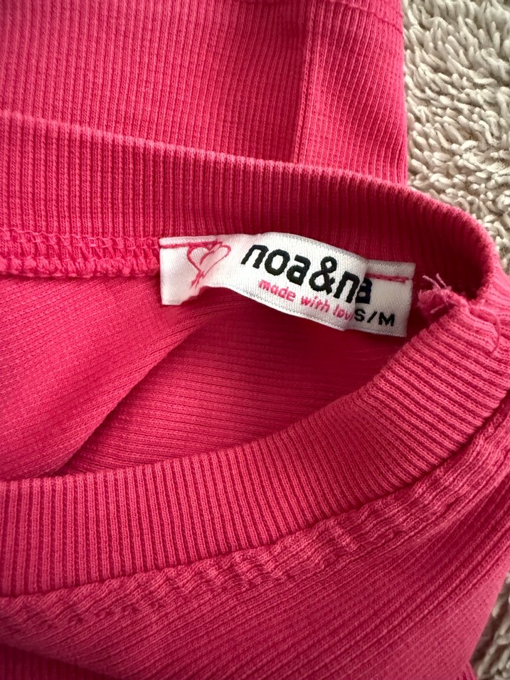 Fuşya renk V Yaka Kısa Kollu Mini Basic Tişört - Görsel 3