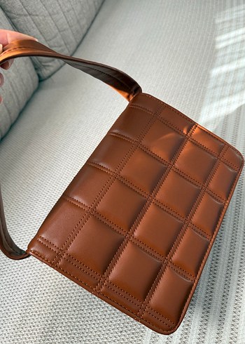 Deri Kareli Taba Renk Kadın Çanta - Görsel 3