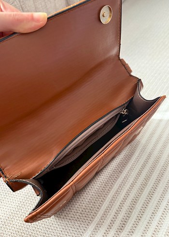 Deri Kareli Taba Renk Kadın Çanta - Görsel 5