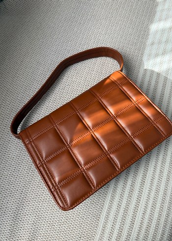 Deri Kareli Taba Renk Kadın Çanta - Görsel 4