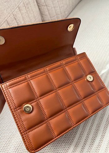 Deri Kareli Taba Renk Kadın Çanta - Görsel 6