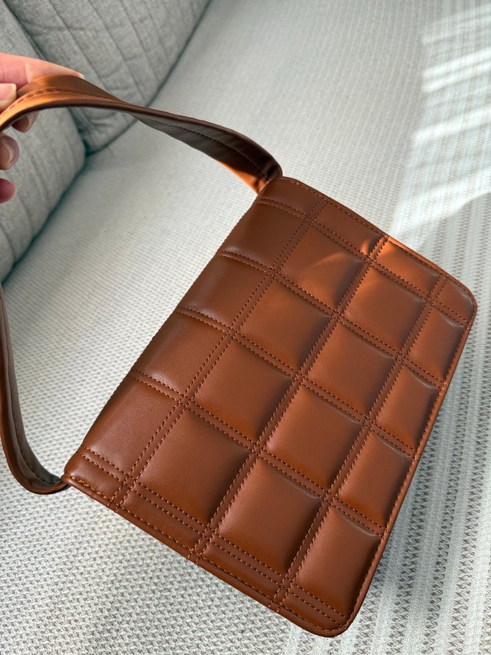 Deri Kareli Taba Renk Kadın Çanta - Görsel 3