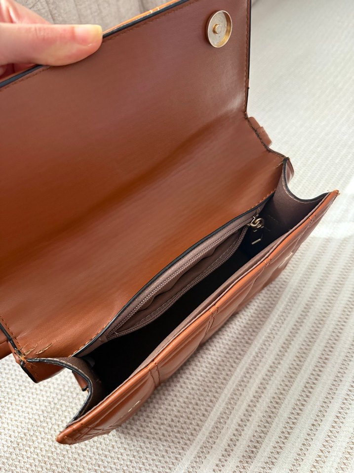 Deri Kareli Taba Renk Kadın Çanta - Görsel 5