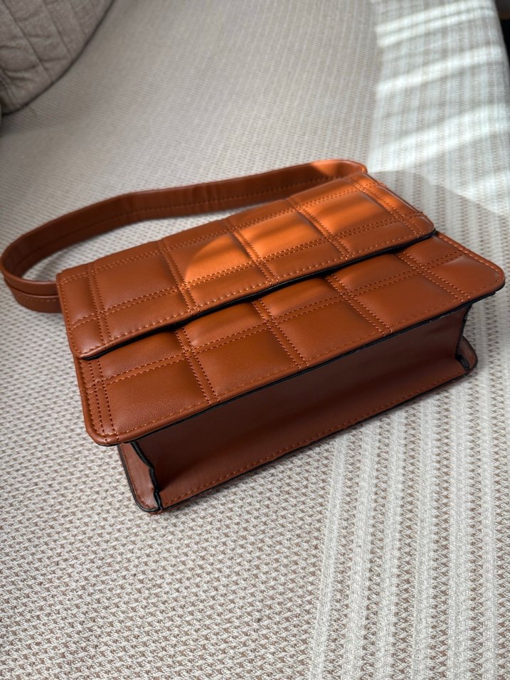 Deri Kareli Taba Renk Kadın Çanta - Görsel 2