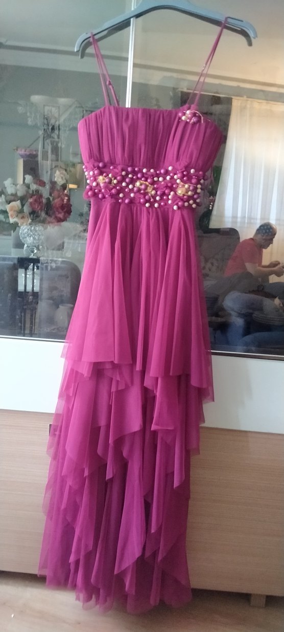 Fuşya tüllü abiye elbise - Görsel 4