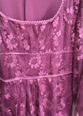 Fuşya Dantel Detaylı Uzun Elbise,Tunik - Görsel 4