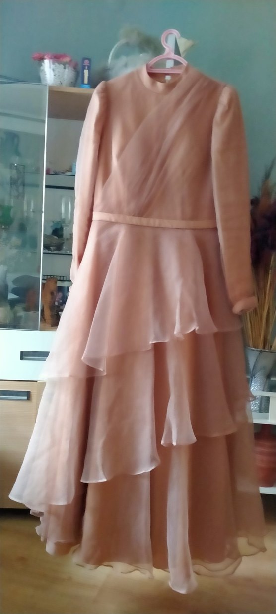 j Drapeli Uzun Kollu Kadın Abiye Elbise - Görsel 3