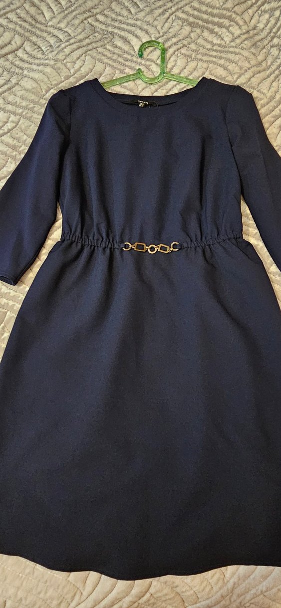 Zincir Detaylı Lacivert Kadın Elbise - Görsel 5