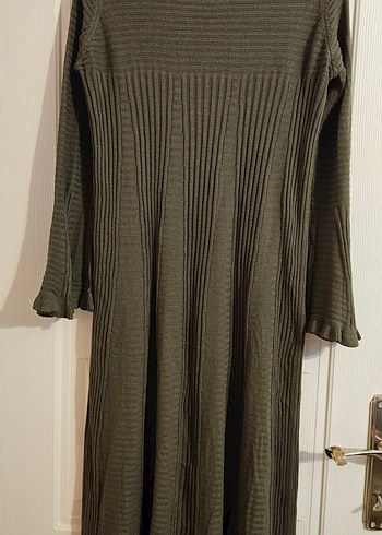 Haki Uzun Kollu Triko Elbise - Görsel 4