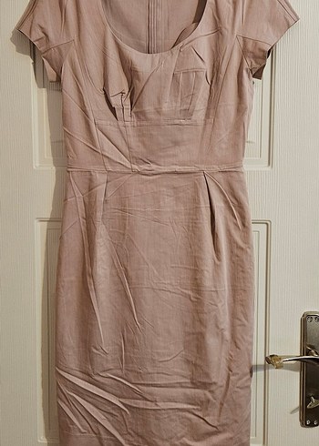 Toz pembe Midi Elbise Yuvarlak Yaka - Görsel 2