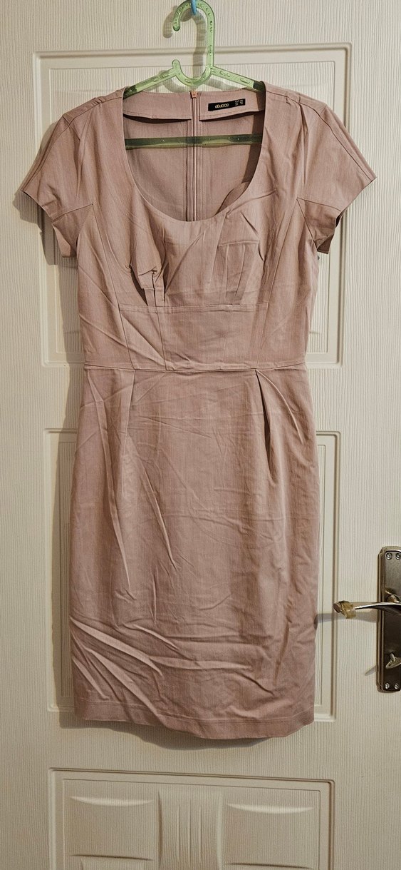 Toz pembe Midi Elbise Yuvarlak Yaka - Görsel 2