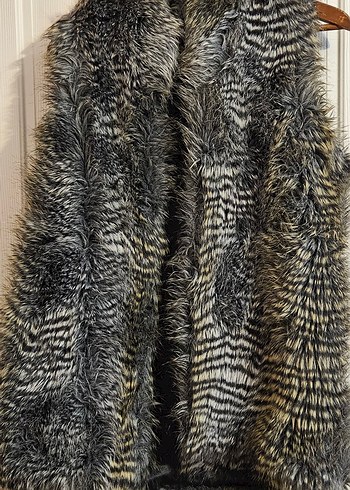 Mango Bohem Zebra Desenli Uzun Kürk Kadın Yelek
