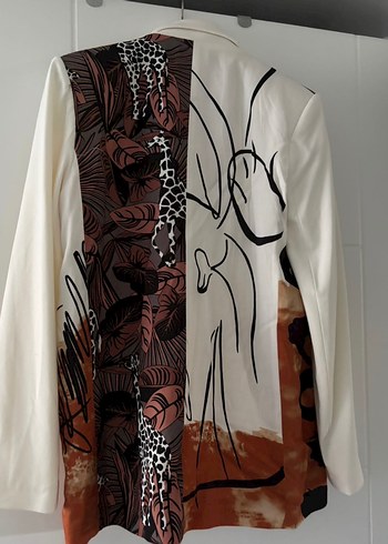 Baskılı Uzun Beyaz Kadın Blazer - Görsel 4