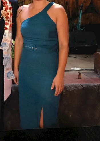 Yeşil Uzun Askılı Kemerli Kadın Elbise - Görsel 2