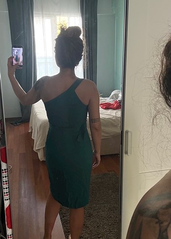 Yeşil Uzun Askılı Kemerli Kadın Elbise - Görsel 5