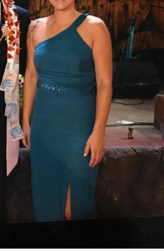 Yeşil Uzun Askılı Kemerli Kadın Elbise - Görsel 2