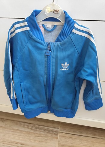 Adidas Mavi Erkek Çocuk Fermuarlı Sweatshirt
