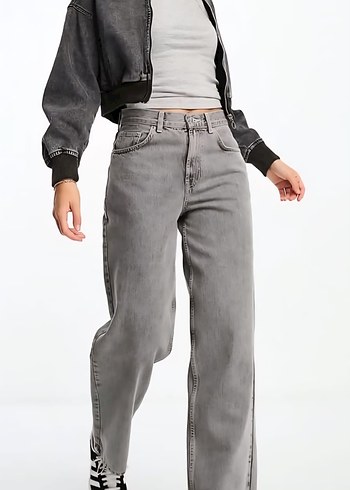s Beden gri Renk Stradivarius Kadın Denim Bomber Ceket