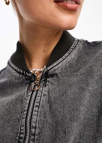 m Beden gri Renk Stradivarius Kadın Denim Bomber Ceket