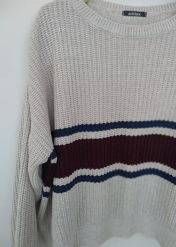 ADDAX Gri Çizgili Örgü Triko Kazak - Görsel 7