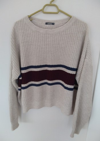 ADDAX Gri Çizgili Örgü Triko Kazak - Görsel 4