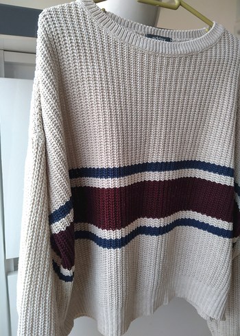 ADDAX Gri Çizgili Örgü Triko Kazak - Görsel 3