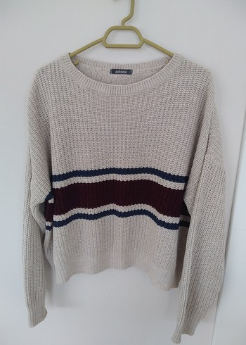 ADDAX Gri Çizgili Örgü Triko Kazak - Görsel 5