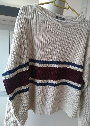 ADDAX Gri Çizgili Örgü Triko Kazak - Görsel 2